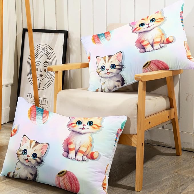 AILONEN Cute Cat Kitten Comforter Set Twin Size, Kids Girls Soft Microfiber Bedding Set for Bedroom,Colorful Watercolor Cat Comforter with 2 Pillowcases,3-Piece