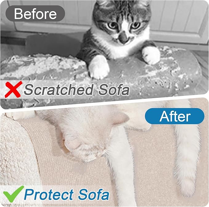 Cat Scratch Furniture Protector Pads with Self-adhesive Backing, 98.5"X15.8" Beige Randomly Cutting Trimmable Cat Scratch Carpet Mat Post Tree Shelves Cover Replacement for Sofa,Wall,Couch,Door,Corner
