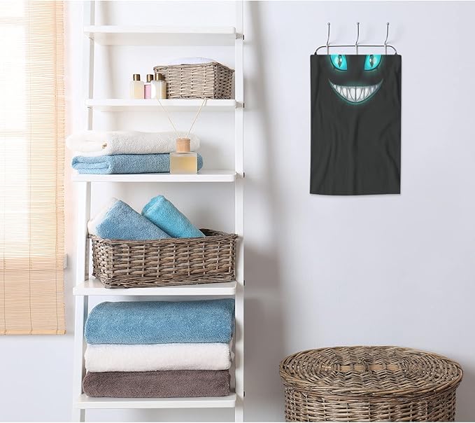 AOYEGO Black Cat with Green Eyes Hand Towels Scary Smile Kitten Face On Dark Night Highly Absorbent Soft Towels Bathroom Beach Kitchen Spa Gym Face Towel 15x30 Inch