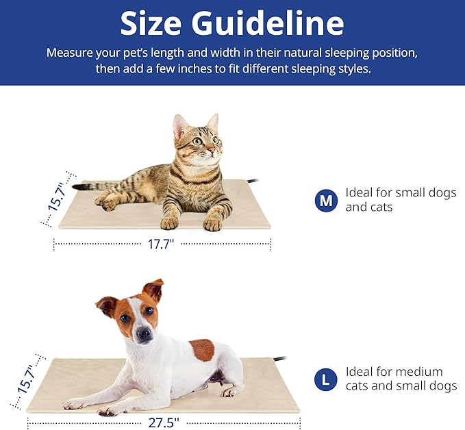 NICREW Pet Heating Pad for Dogs and Cats, Heated Cat Bed with Steel-Wrapped Cord and Soft Fleece Cover, 17.7 x 15.7 Inches, 30 Watts