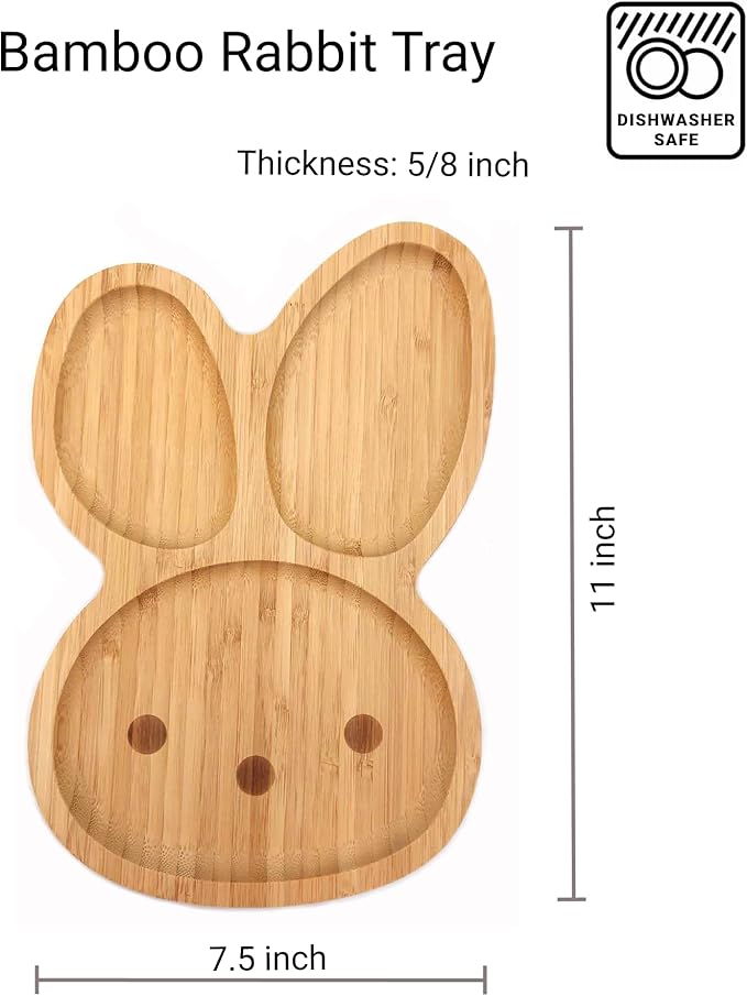 4919, Bamboo Food Plate for Snacks Appetizer Fruit Vegetable | Kids Meal Plate | Picnic Kitchen Party | Eco-Friendly Plates, Bunny Face with Long Ears Shaped, 11"x7.5", 10pc