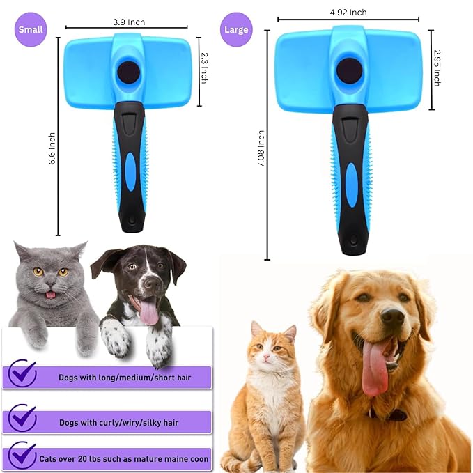 AINA Self-Cleaning Pet Grooming Brush | Pet Slicker Brush for Dogs & Cats Detangling & Fur Removal with Click Clean Button | Effective & Comfortable Pet Deshedding Brush, Perfect for Pet Grooming