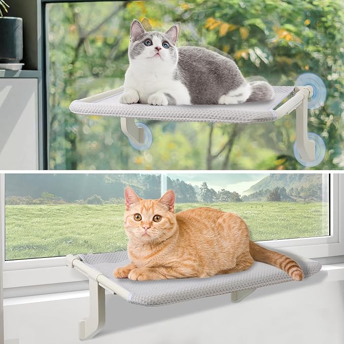2-in-1 Cat Window Perch for Large Indoor Cats, Cat Window Hammock for Window with Solid Metal Frame, Cat Window Seat, Window Cat Perch Bed for Cats Inside, Cat Window Bed Shelf for Windowsill, Bedside