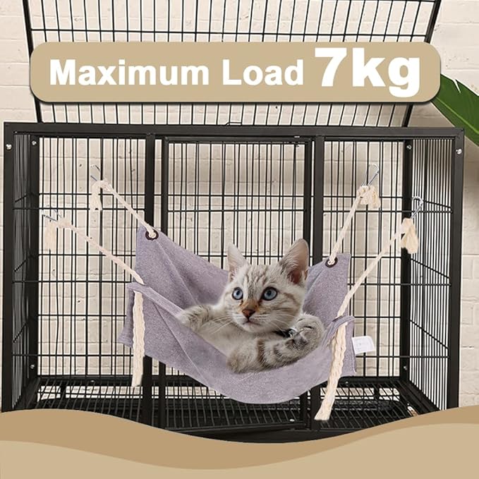 Cat Hammock, Breathable Pet Cage Hammock, Cat Hanging Bed with Metal Carabiners and Tassels, Cat Hanging Hammock for Cage, Hammocks for Kittens, Rabbits, Small Dogs (Khaki)