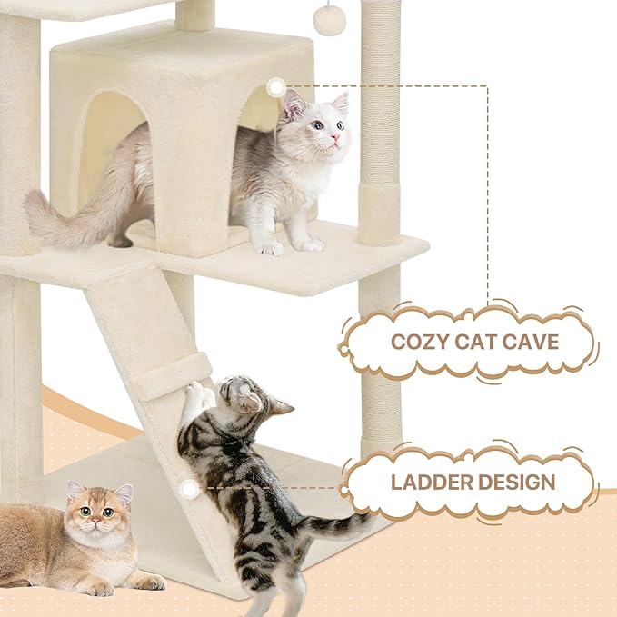 MoNiBloom Cat Tree, 77 Inch Cat Tree Tower with 2 Condo, Tall Cat Tower with Scratching Post, Cat Climbing Tower, Cat Tree for Indoor Cats, Beige