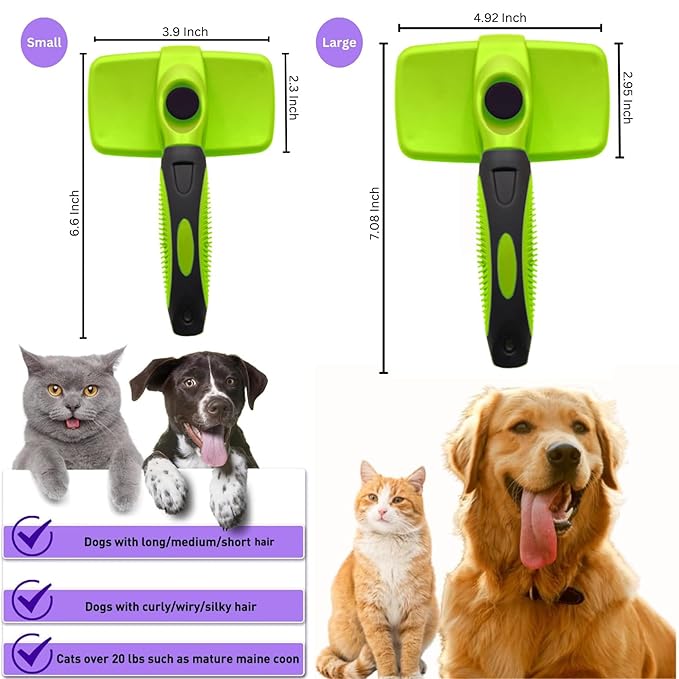 AINA Self-Cleaning Pet Grooming Brush | Pet Slicker Brush for Dogs & Cats Detangling & Fur Removal with Click Clean Button | Effective & Comfortable Pet Deshedding Brush, Perfect for Pet Grooming