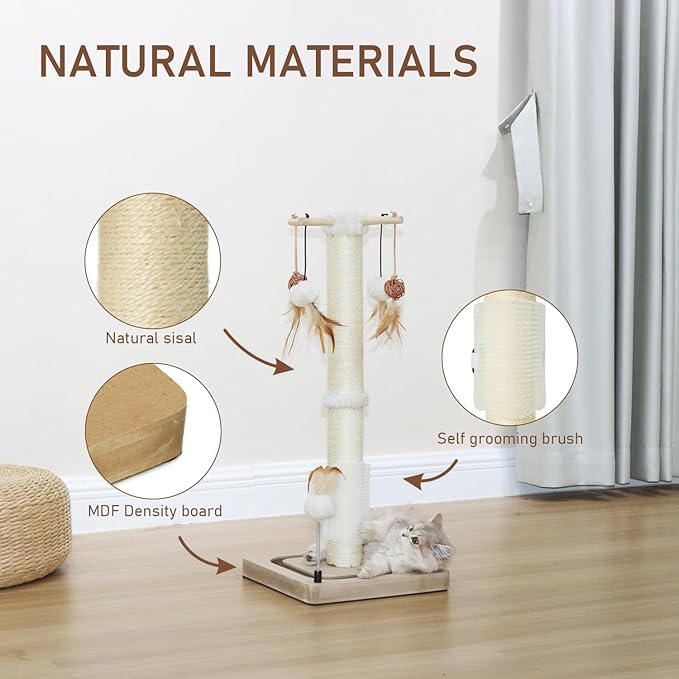 PEEKAB Cat Scratching Post 27 Inches Sisal Scratch Post with Track Ball Toys for Indoor Cats,Kittens Scratcher Toy Beige