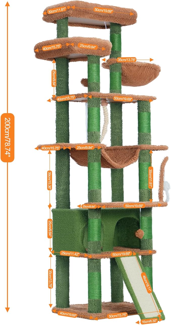 Heybly Tall Cat Tree,78 inch Multi-Level Cat Tower for Indoor Cats,2 Widened Plush Perches Cat Condo with Scratching Board and Big Caves HCT033CA