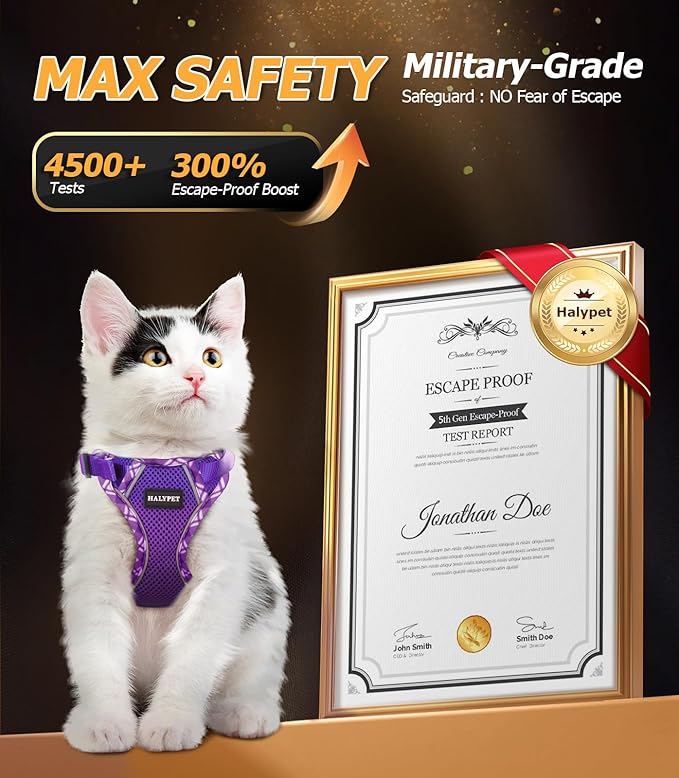 Halypet Cat Harness and Leash Set [H500 Pro Escape Proof Cat Harness for Walking, Adjustable Breathable Soft Travel Cat Leash, Reflective Strips Kitten Harness