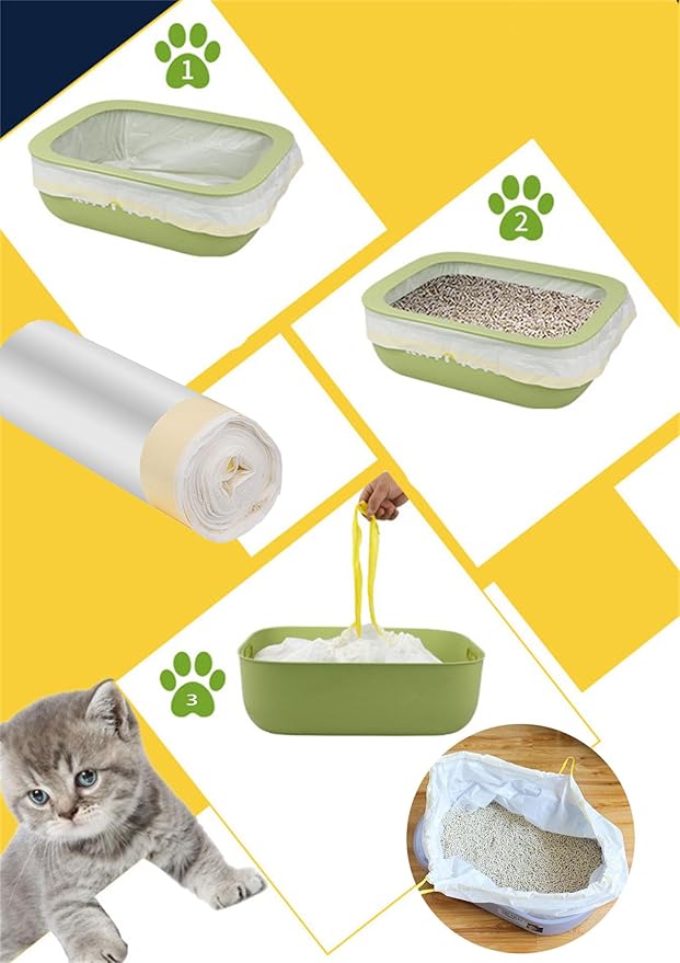 60 Count Cat Drawstring Litter Box Liners 26.6 * 16.7 inches 2 Mils Heavy Duty Leak-proof Cat Poop Bags Extra Durable Cat Litter Box Replacement Waste Bags for Self-Cleaning Litter Box