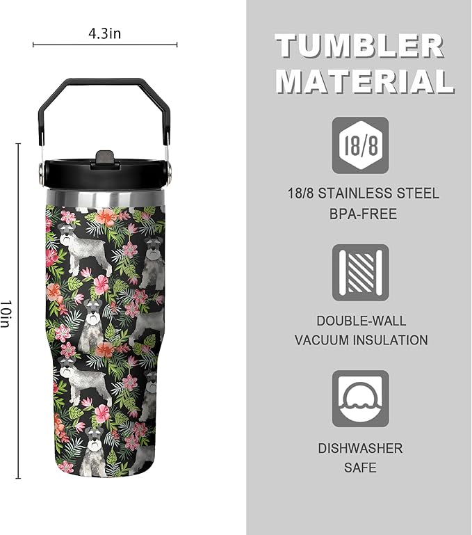 30 Oz Schnauzer Tumbler with Handle and Straw, Dog Mug Insulated Dog Coffee Mug, Double Wall Stainless Steel Schnauzer Coffee Mug, Dog Dad Mug or Dog Mom Tumbler Schnauzer Gifts for Women and Men