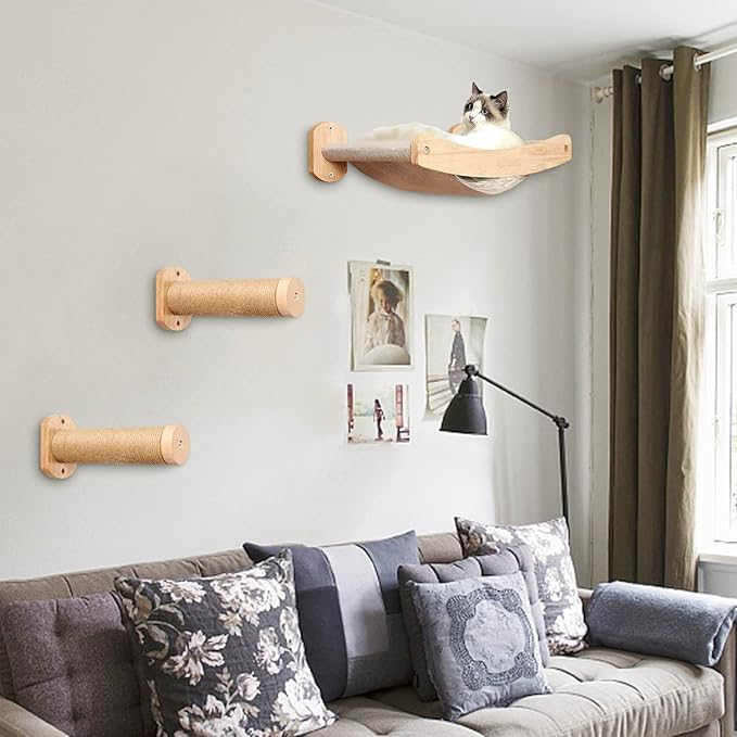 Cat Wall Floating Steps with Jute Rope Scratching - Wall Mounted Cat Stairs, Cat Climbing Shelfves and Perches for Wall, Stylish Indoor Cat Wall Furniture - Holds up 35lbs