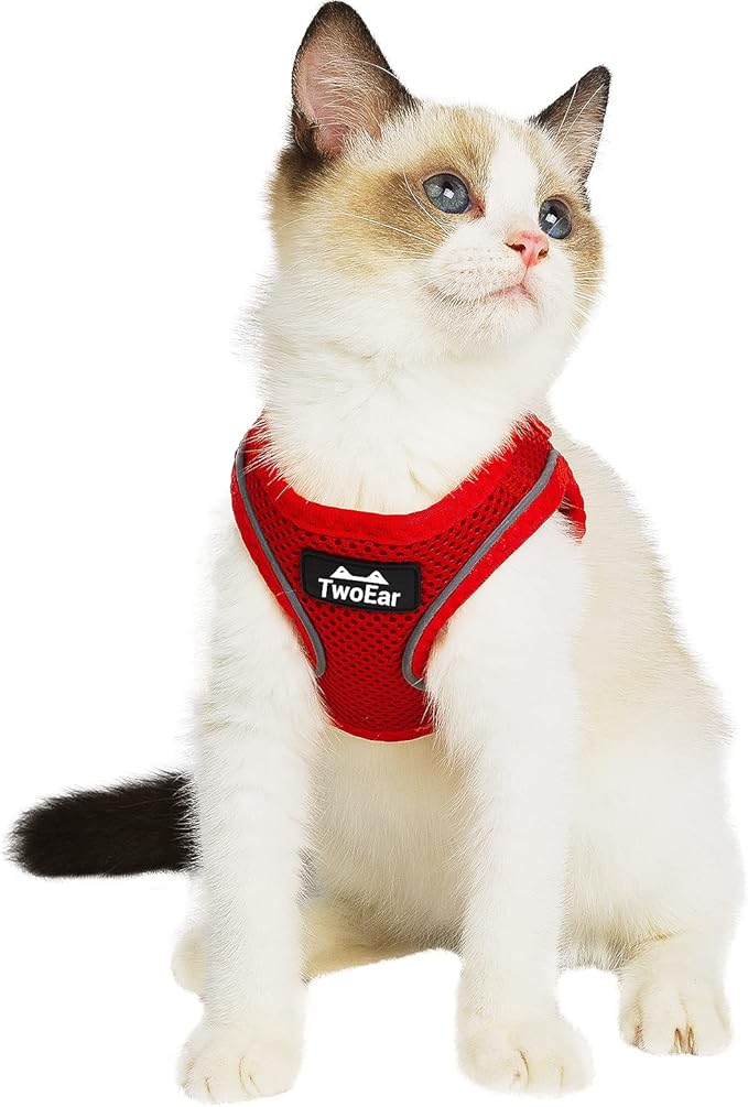 TwoEar Cat Harness Escape Proof, Soft Dog Vest Harness Adjustable, Breathable Mesh Step-in Puppy Walking Jacket Reflective Easy Control for Extral Small Pets for Outdoor Walking(XXS, Red)