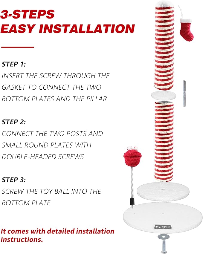 Christmas Cat Scratching Post,Christmas Cat Scratcher for Indoor Cats,Christmas Cat Tree Tower Activity Cat Play Center with Santa Danging Sock Toys and Gift Box