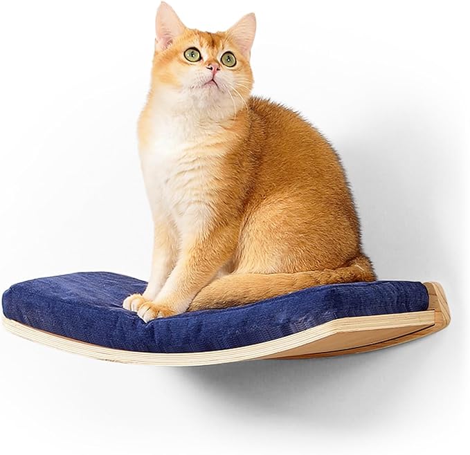 Cat Wall Shelves,Wall Mounted Cat Wall Furniture,Curved Cat Shelves and Perches for Wall,Floating Cat Wall Bed Cat Shelf with Comfortable Cat Cushion