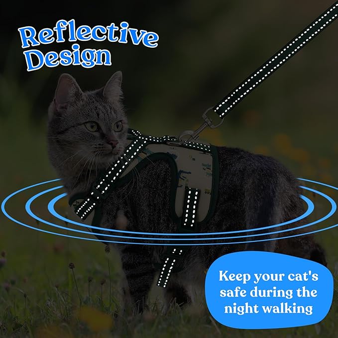 Supet Cat Harness and Leash for Walking Escape Proof, Adjustable Harness for Cats, Easy Control Small Cat Harness for Medium Large Kitten Lattice Crocodile Green M
