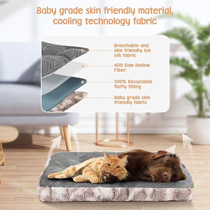 2 in 1 Dog Bed Crate Pad Mat Washable Reversible (Cool & Warm) Soft Fluffy Pet Kennel Beds for Large Medium Small Puppy Cat Sleeping Mattress Machine Wash Dog Cooling Mats (Dot Brown, 41"*27")