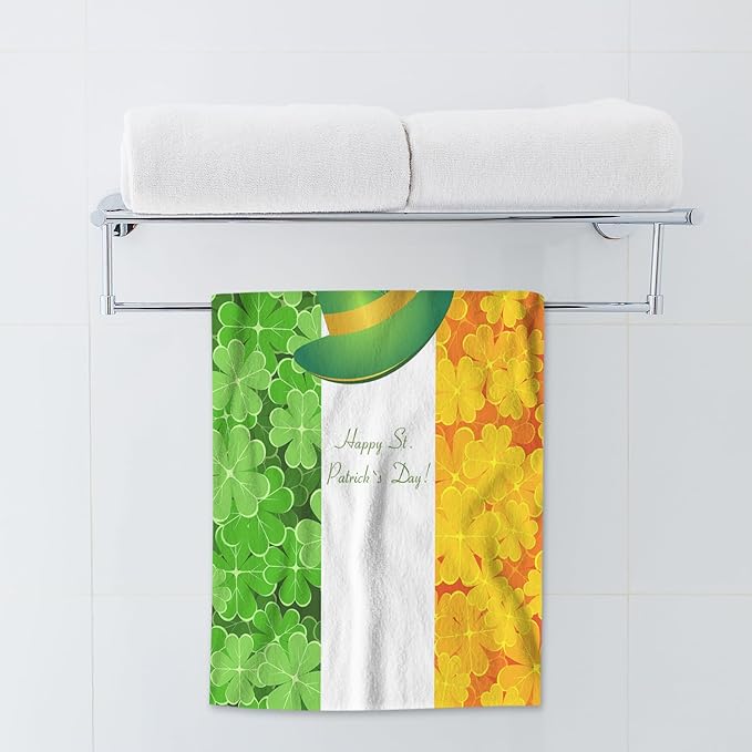 AOYEGO Yellow Green Shamrock Leaf Bathroom Towels Happy St Patrick's Day Hat Luck Soft Bath Hand Towels Microfiber Kitchen Hotel Spa Hand Towels 15x30 Inch