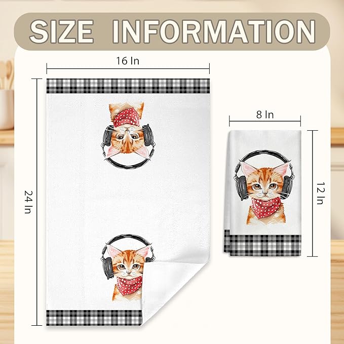 2 Pcs Cat Kitchen Towels Cute Cat Towel Cat Lover Gifts for Women 24 x 16 Inch Decorative Dish Towels Cat Theme Gifts for Women Men
