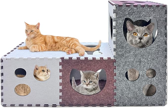 18 PCS Cat Tunnel for Indoor Cats,DIY Transformable Cat Hideaway Cave,Kitten Play Tubes and Tunnels,Felt Peekaboo Cat Toy with Interactive Peek Holes