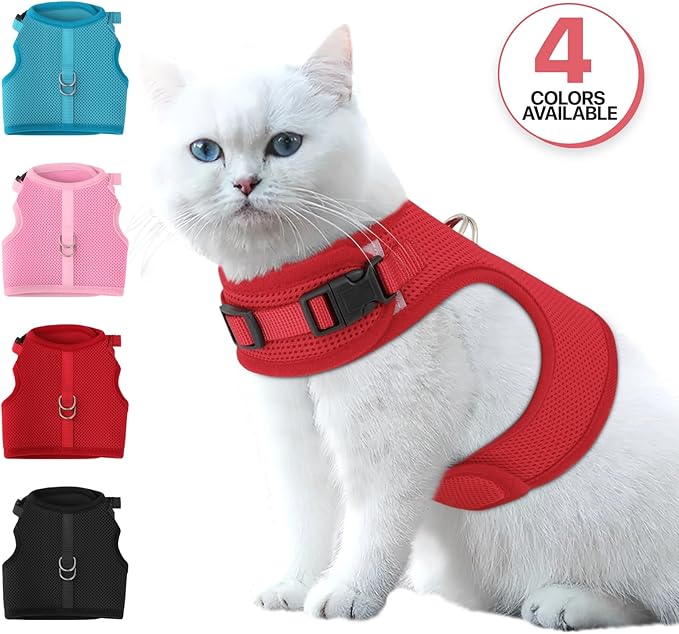 MoNiBloom Soft Cat Harness for Walking Escape Proof and Travel, Kitten Adjustable Breathable Vest Harness - Red, M