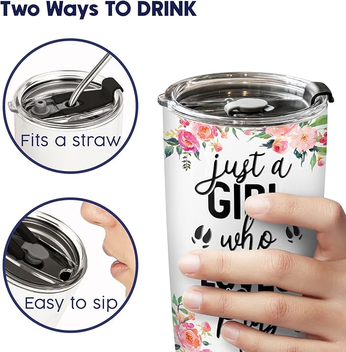 34HD Just A Girl Who Loves Pigs Tumbler with Lid, 20oz Stainless Steel Vacuum Insulated Animal Cup, Farm Animal Gifts for Women Girls Sister Daughter, Pig Birthday Gifts