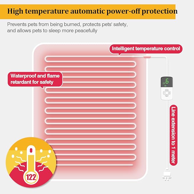 Heating Pad for Cats, Indoor Outdoor Waterproof Electric Heated Pad Mat with Chew Resistant Cord, Soft Washable Cover, Adjustable Temperature Soft Fluffy Pet Bed Warmer-Medium 17.7x17.7x0.6(Color)