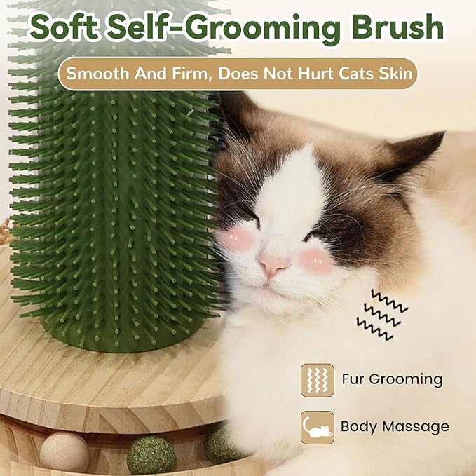 OTOB 36" Tall Cat Scratching Post, Natural Sisal Rope Cactus Scratcher Post, Vertical 6-in-1 Interactive Turntable Cat Scratch Post with Soft Ball Toys, Protect Your Furniture for All Indoor Cats