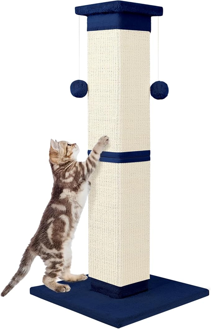Cat Scratching Post 33 Inch Nature Sisal Cat Scratch Post for Indoor Cats, Large Cat Scratcher Protect Your Furniture, for All Breeds Blue