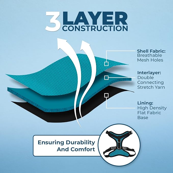 Voyager Step-in Lock Pet Harness - All Weather Mesh, Adjustable Step in Harness for Cats and Dogs by Best Pet Supplies - Turquoise/Black Trim, M