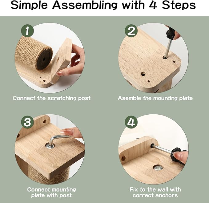 Cat Scratching Post with Catnip Ball Wall Mounted Interactive Scratcher Tower for Healthy Clawing Promotes Natural Scratching Behavior Keeps Cats Entertained