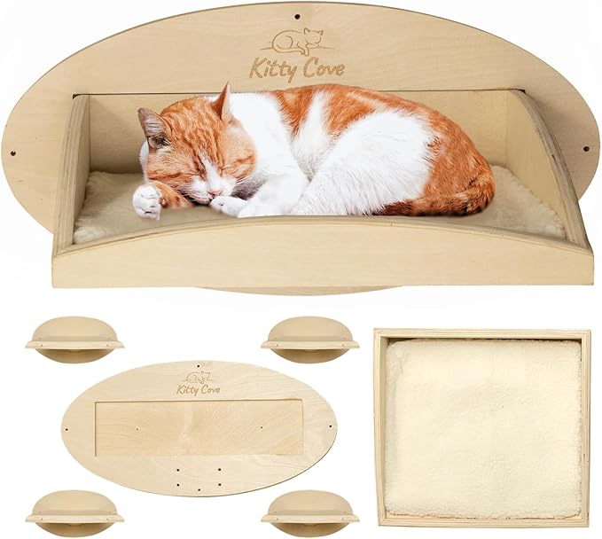 Cat Wall Shelves - Cat Shelf with Cozy Cushion, Sturdy Floating Shelf with Easy Install & Hardware | Perfect Cat Hammock for Wall - Comfy Cat Wall Furniture