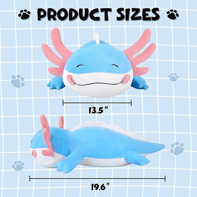 Axolotl Plush, Soft Plush Pillow Blue Axolotl Stuffed Animal, Cute Plushies Toy Gifts for Kids & Adults
