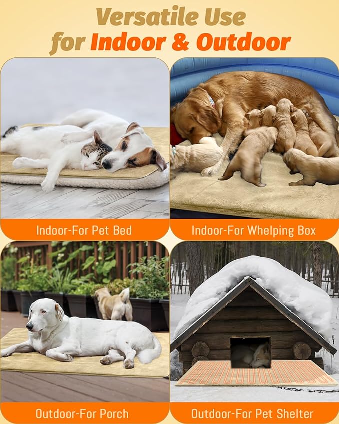 Constant Pet Heating Pad for Dog & Cat, Waterproof Cat Heating Pad with Multi Sizes for Outdoor Indoor, Warm Dog Heating Pad with Chew Resistant Cord, Soft Fluffy Heating Pad for Cats Washable