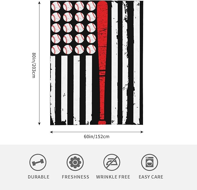 Baseball Flag Soft Throw Blanket Flannel Fleece Blankets Warm Cozy Lightweight Fuzzy Blanket for Bed Sofa Couch Home Decor 80"X60"