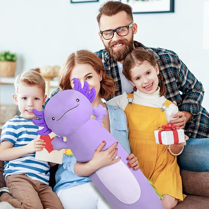 36 inch Cute Giant Purple Axolotl Plush Soft Body Pillow, Large Squishy Plushies Axolotl Stuffed Animals Toy, Gifts for Kids Boys Girls Birthday