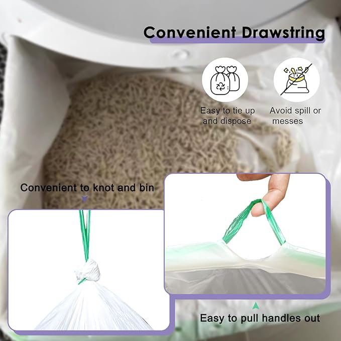 100 Count Self Cleaning Cat Litter Box Liner Bags Compatible with Automatic Cat Litter Box, Thick Heavy Duty Drawstring Replacement Waste Drawer Liners-25.2" x 11.8"