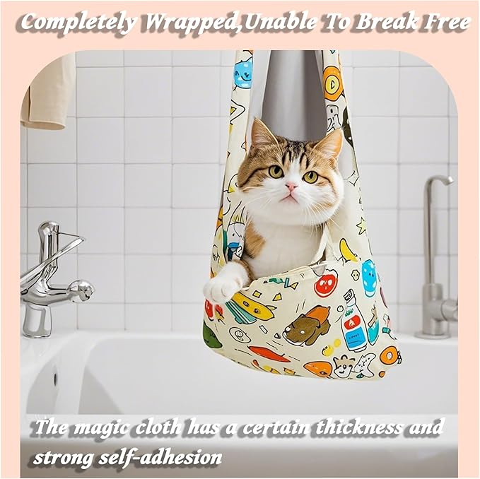 2025 New Cat Wrap for Grooming, Self-Adherent Cat Wrap for Cutting Nails with Cat Nail Clipper, Anti-Escape Cat Restraint for Nail Clipping, Ear Cleaning and Teeth Brushing (XL)