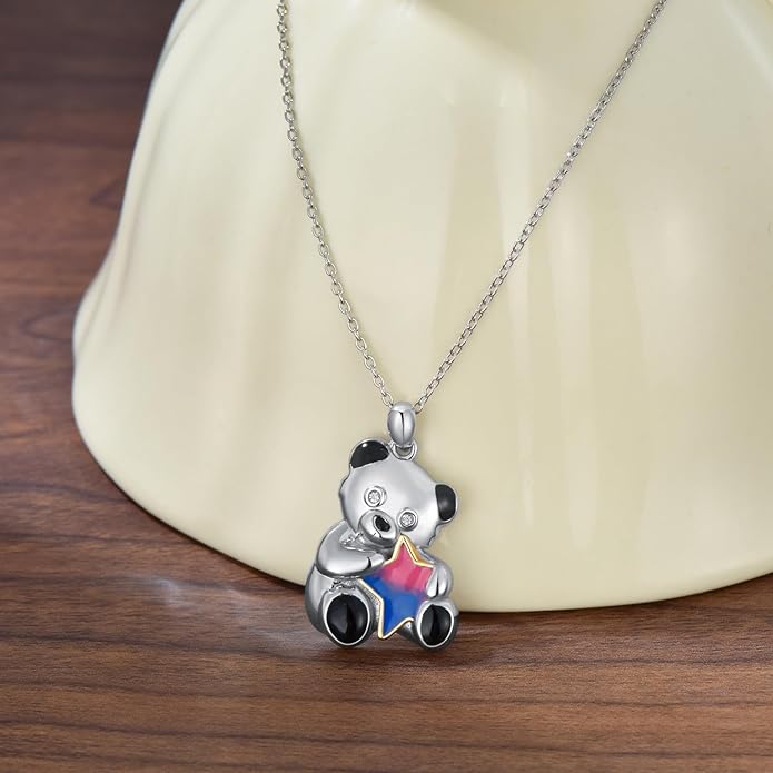 925 Sterling Silver Lab Grown Diamond Animal Necklace Cat/Bear/Bee/Dolphin/Dragonfly/Horse/Hummingbird/Koala/Parrot/Penguin/Pigeon/Sea Turtle/Starfish Lab Grown Diamond Necklace Gift for Women