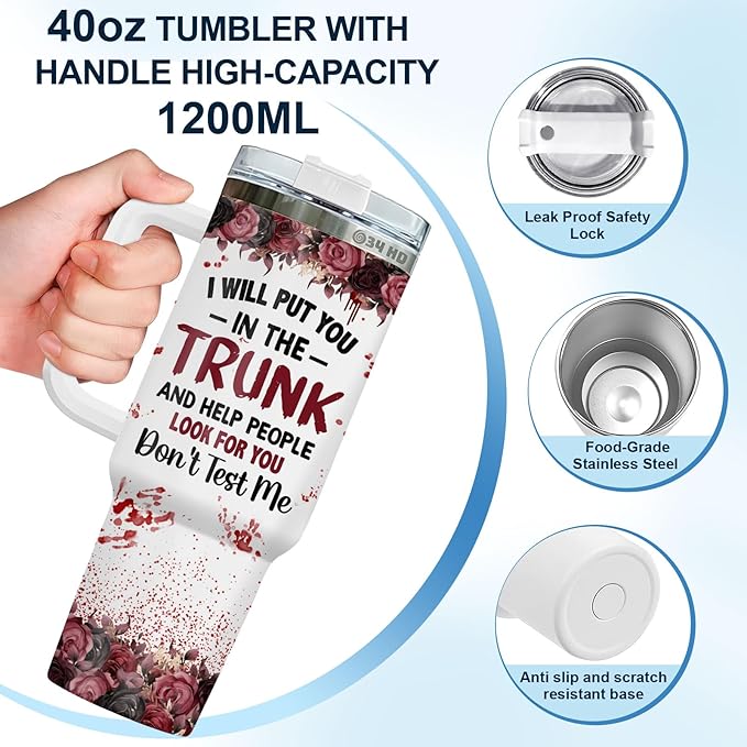 34HD Crazy Cat Tumbler with Lid & Straw, 40 oz Stainless Steel Vacuum Insulated Put You In The Trunk Mug, Funny Gifts for Cat Lover Women Men, Black Kitty Gifts for Birthday Halloween Christmas