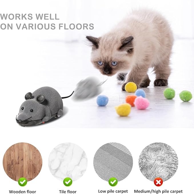 Auto Moving Mouse Cat Toy, Interactive Cat Toys Wireless Electronic Fake Mouse Rat Pet Toy Running Wheel Plush Rat Chasing Prank Toy for Cats Dogs Kids Novelty Gift By Greatstar (Grey, No Controller)