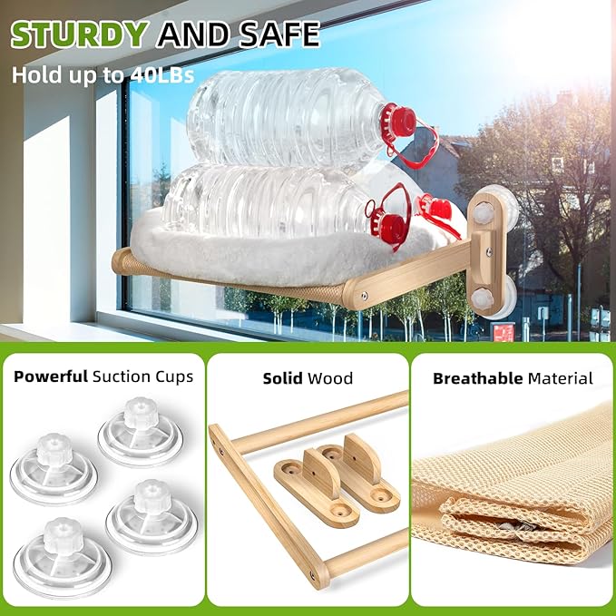 Cat Window Shelf, Cat Window Perch, Cat Window Hammock*1, Cat Pedestal for Window*2, Sturdy Solid Wooden Cat Window Perch Stairs,Cat Seat for Window Sill, Sturdy Window Step for Indoor Cats