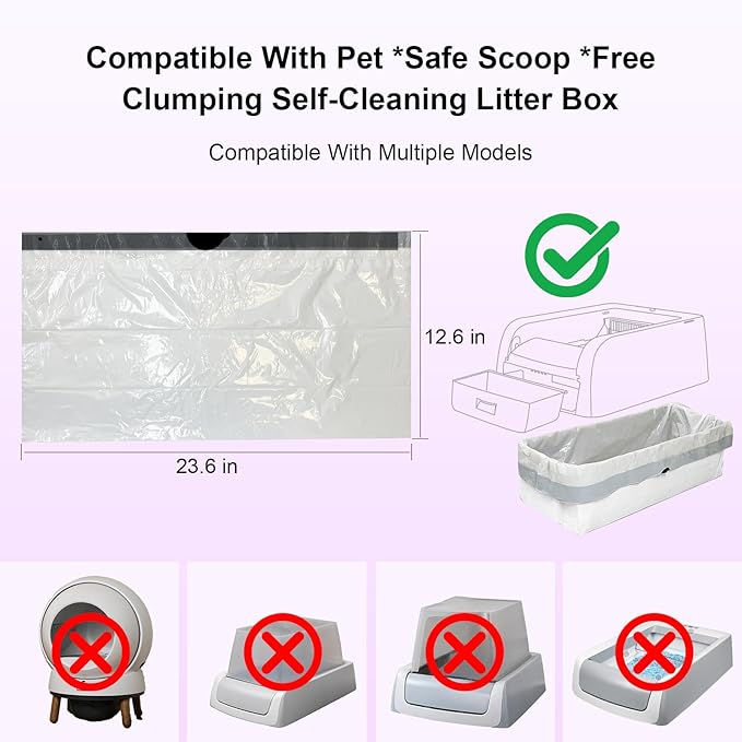 50 Count Cat Litter Box Liners,Compatible with Pet safe Scoop Free Self Cleaning Clumping Litter Box,Drawstring Litter Box Liner, Replaceable Cat Waste Bag, Easy Cleanup