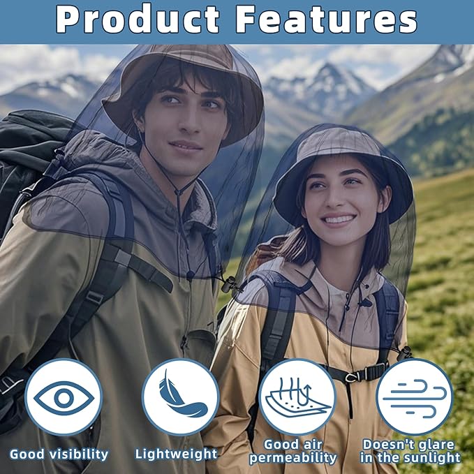 2 Pack Ultra Large Mosquito Net 42x25 Inches Mosquito Head Net Oversized Insect Netting Bug Fits Most Hats for Gardening Hiking Fishing Traveling(Navy Blue)