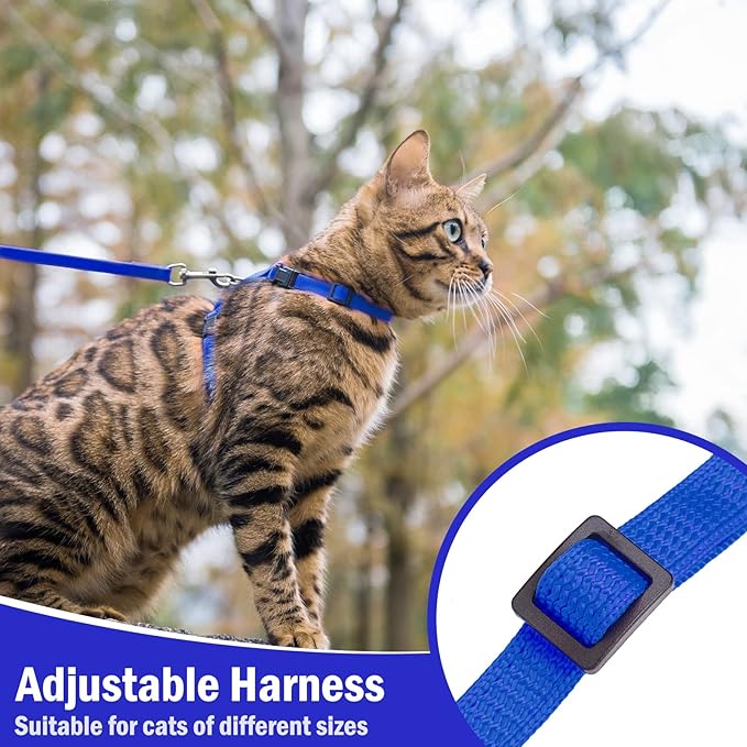 PUPTECK Adjustable Cat Harness and Leash Set Escape Proof Kitten Strap Collar for Walking Travel, Blue