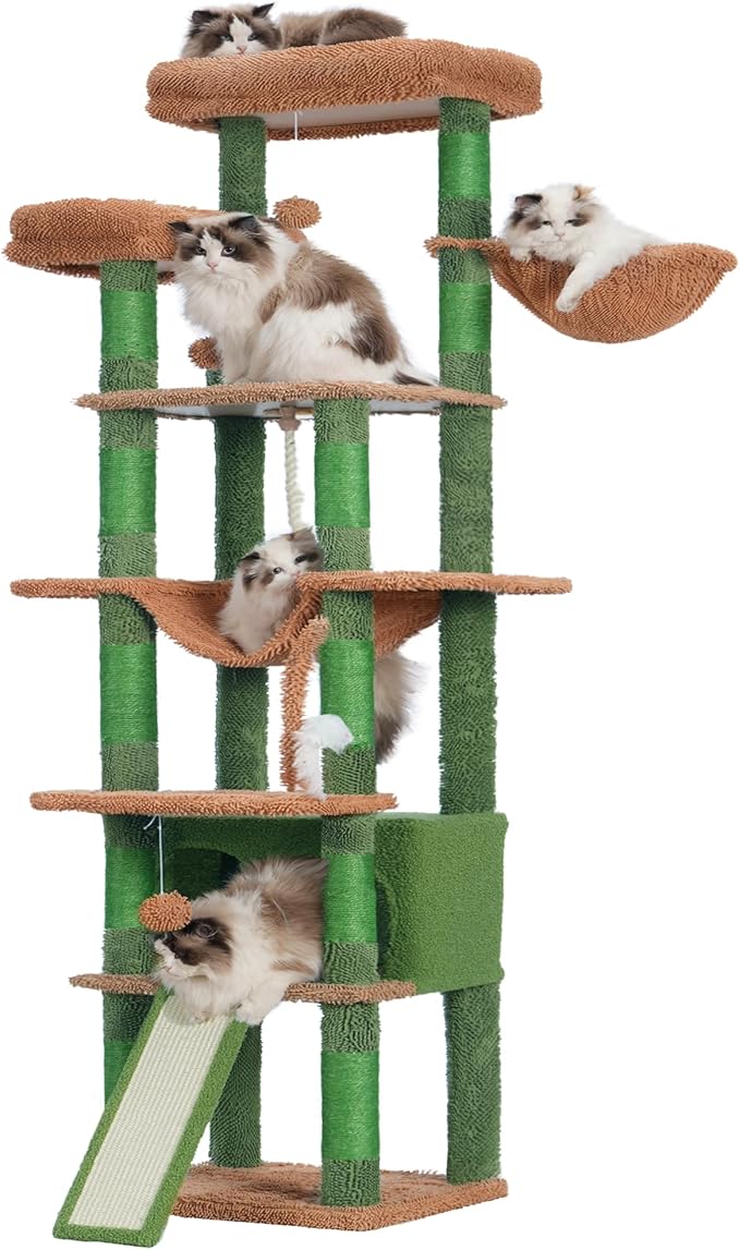 Heybly Tall Cat Tree,78 inch Multi-Level Cat Tower for Indoor Cats,2 Widened Plush Perches Cat Condo with Scratching Board and Big Caves HCT033CA