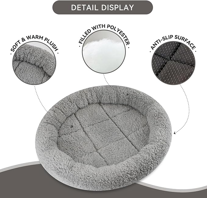 Enjoying Plush Cat Bed Mat, 15.75" Round, Self Warming Dog Bed with Pillow, Puppy Kitty Relying/Curling Sleep Cushion, Warm Bed for Small to Medium Dogs Cats Rabbits, Antiskid Bottom, Medium
