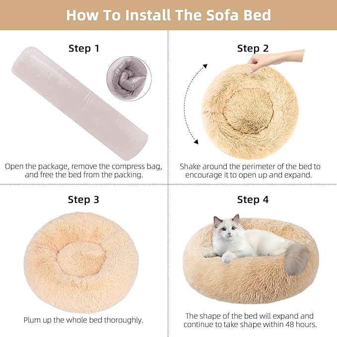 Nisrada Cat Beds for Indoor Cats,24 Inch Dog Bed for Small Melium Large Dogs, Washable-Round Pet Bed for Puppy and Kitten with Slip-Resistant Bottom