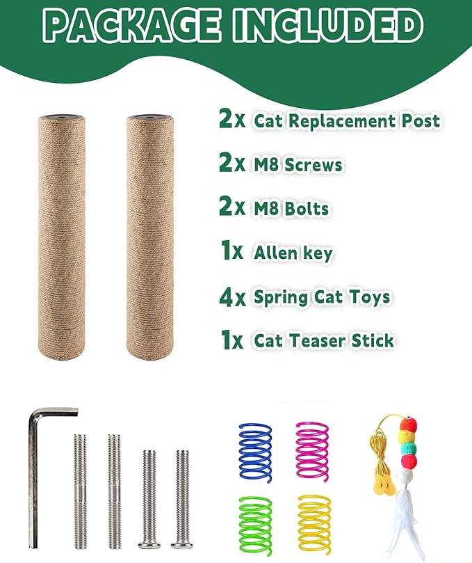 BNOSDM 2 Pcs M8 Cat Scratching Post Replacement Poles 11.8 x 2.75 in Cat Tree Tower Scratch Ropes Refill Sisal Pole Part for Refurbishment Hemp Grey