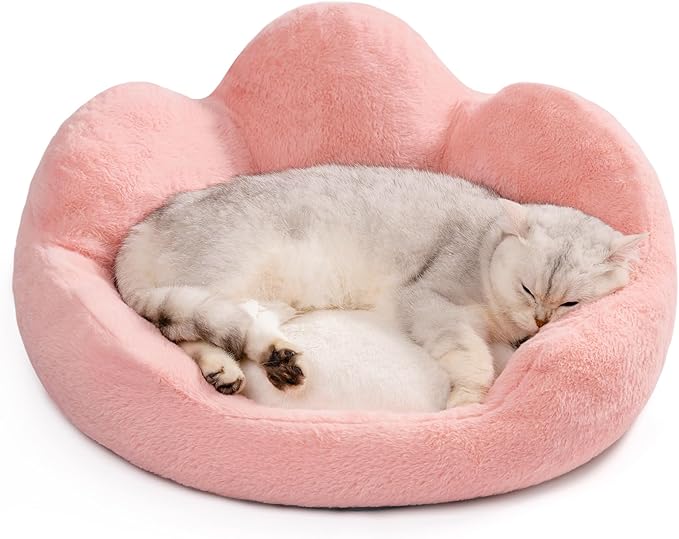 MEWOOFUN Cat Bed for Indoor Cats, Fluffy Cat Couch Bed Washable, Round Cute Pink Cat Sofa with Non-Slip Bottom, Pet Bed for Puppy and Kitten(Pink, 23")